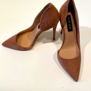 Aqua Dion Half D'orsay High Heel Tan Suede Pumps Size 6
